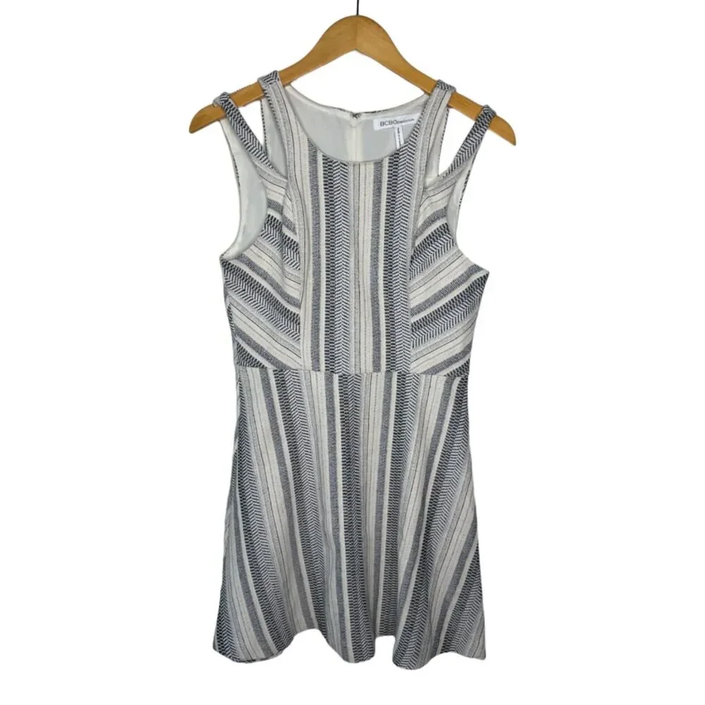 BCBGeneration Variegated Stripe Swing Dress Black Ivory size 6